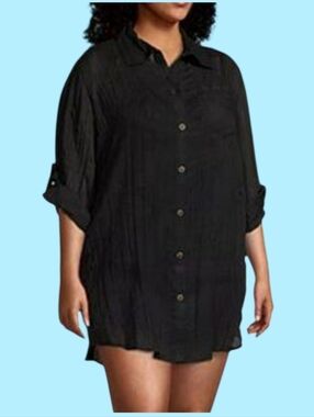 NWT JCPenney's Mynah Black Crinkle Swim Coverup ~XS